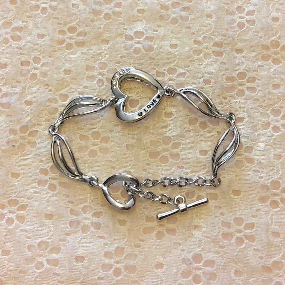 Vintage NEW Heart Multi Link Charms Silver Plated Bangle Bracelet